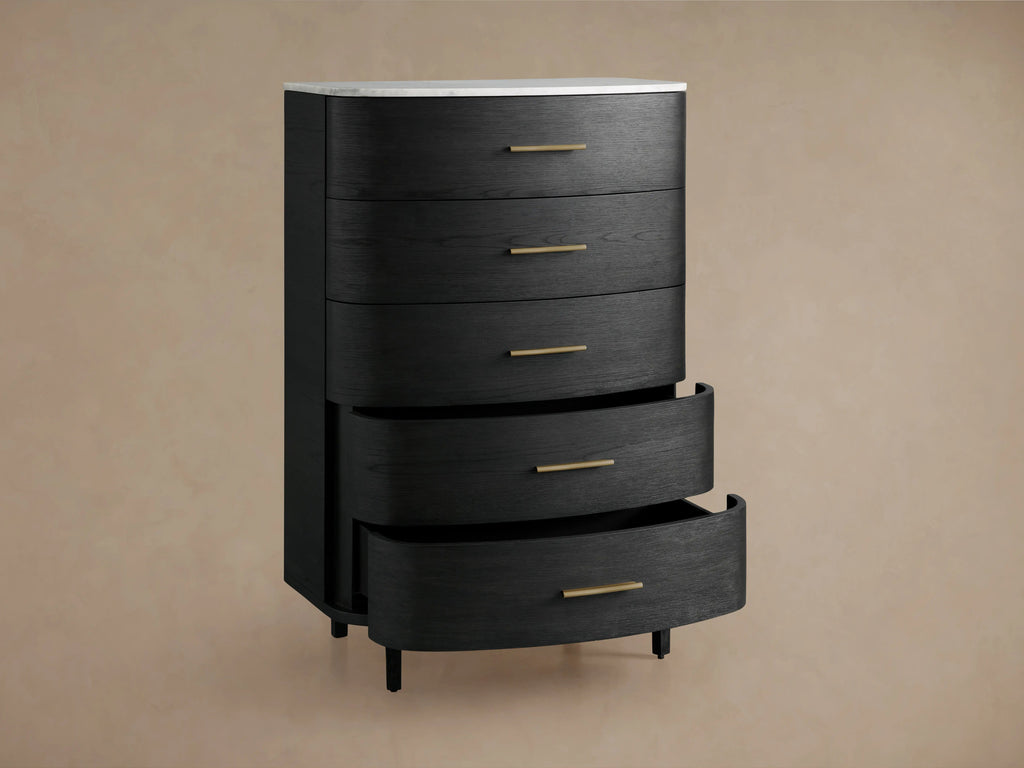 Danny Five-Drawer Dresser with Marble Top and Soft-Close Drawers
