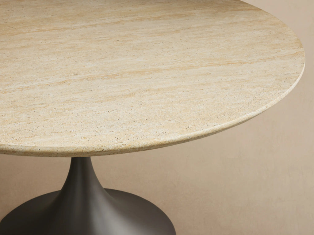 Outdoor Round Dining Table with Stone Top Launette Base