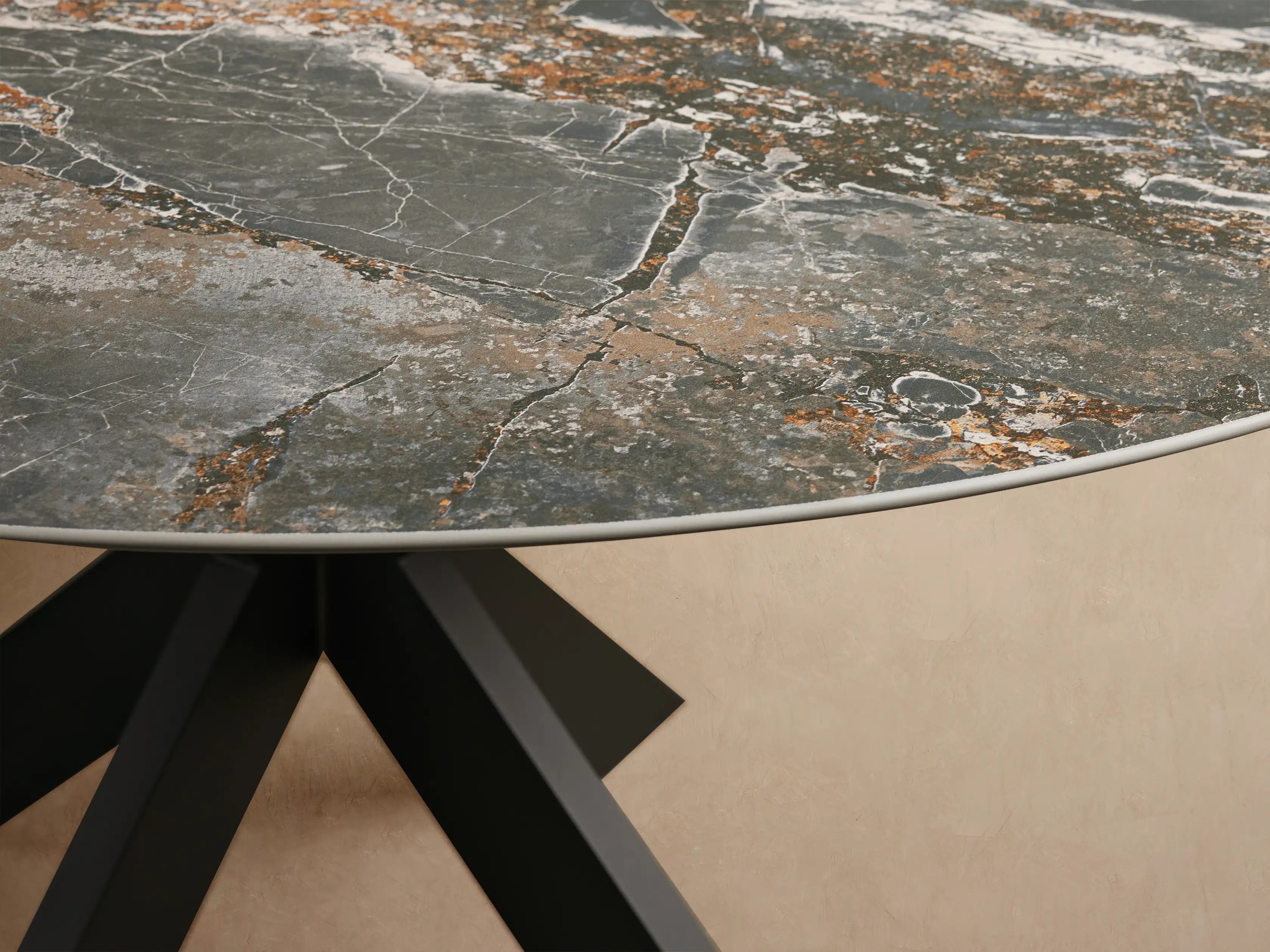 Outdoor Round Dining Table with Stone Top Apex X-Base