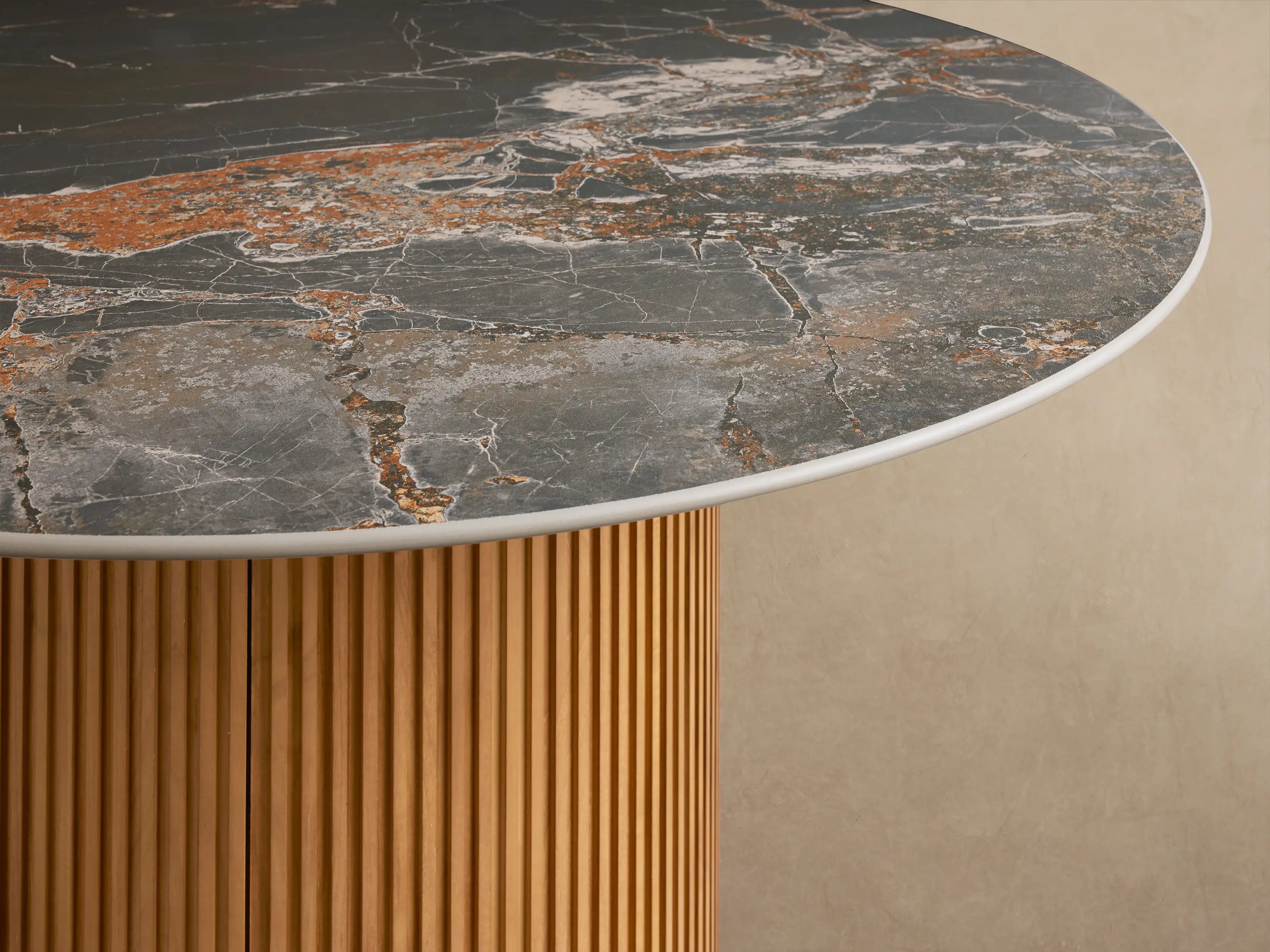 Beaumont Outdoor Teak Round Dining Table with Sintered Stone Top Grade-A Teak Base