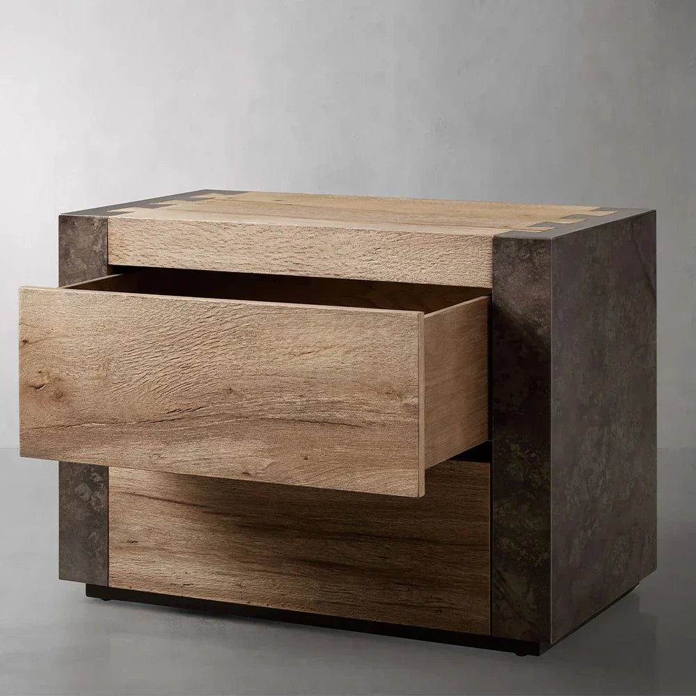 Telluride Closed Mexican Oak Nightstand Wood Night Side Table With Two Drawers