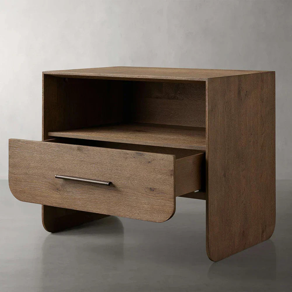 Felton Open Nightstand Oak Bedside Cabinet with Drawer & Shelf