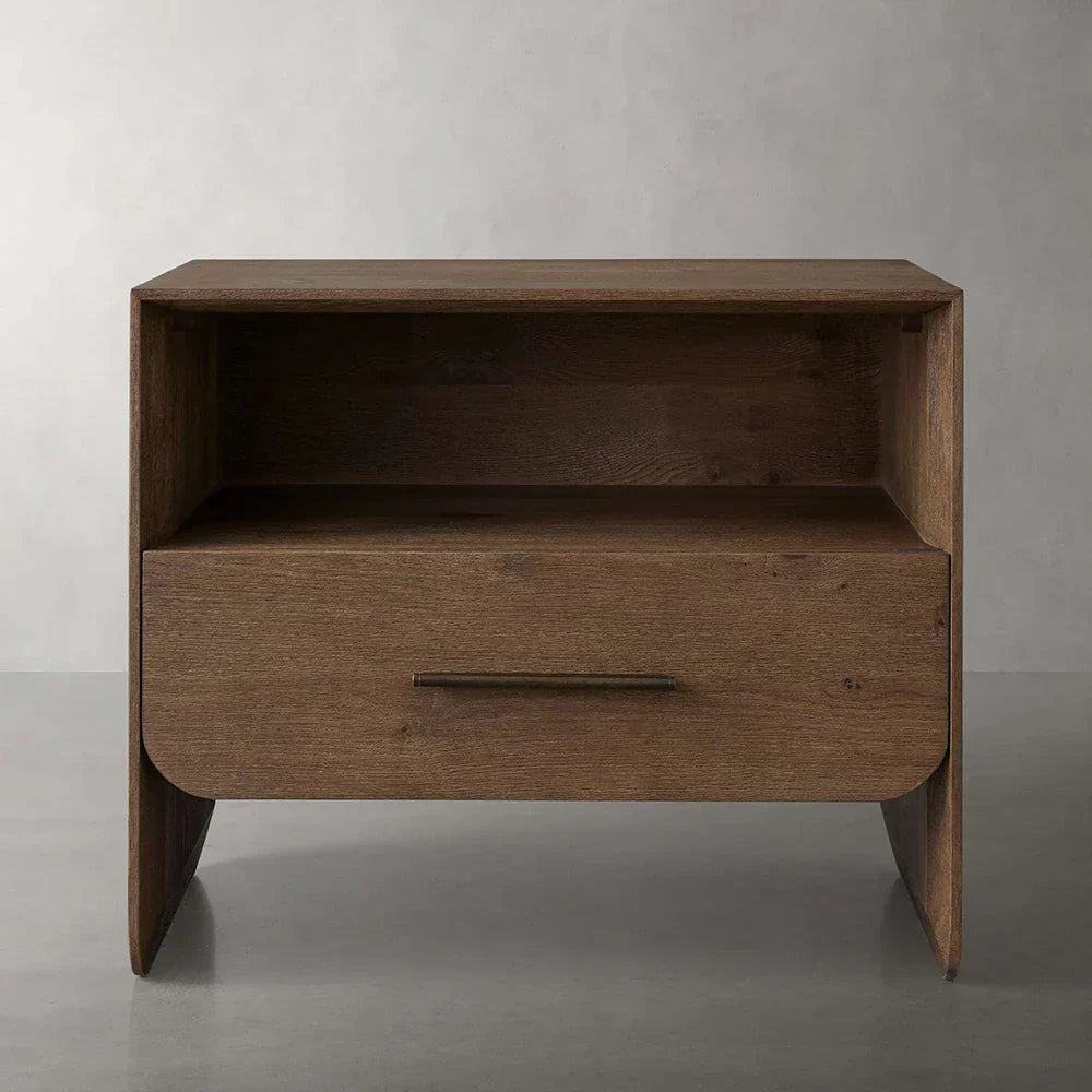 Felton Open Nightstand Oak Bedside Cabinet with Drawer & Shelf