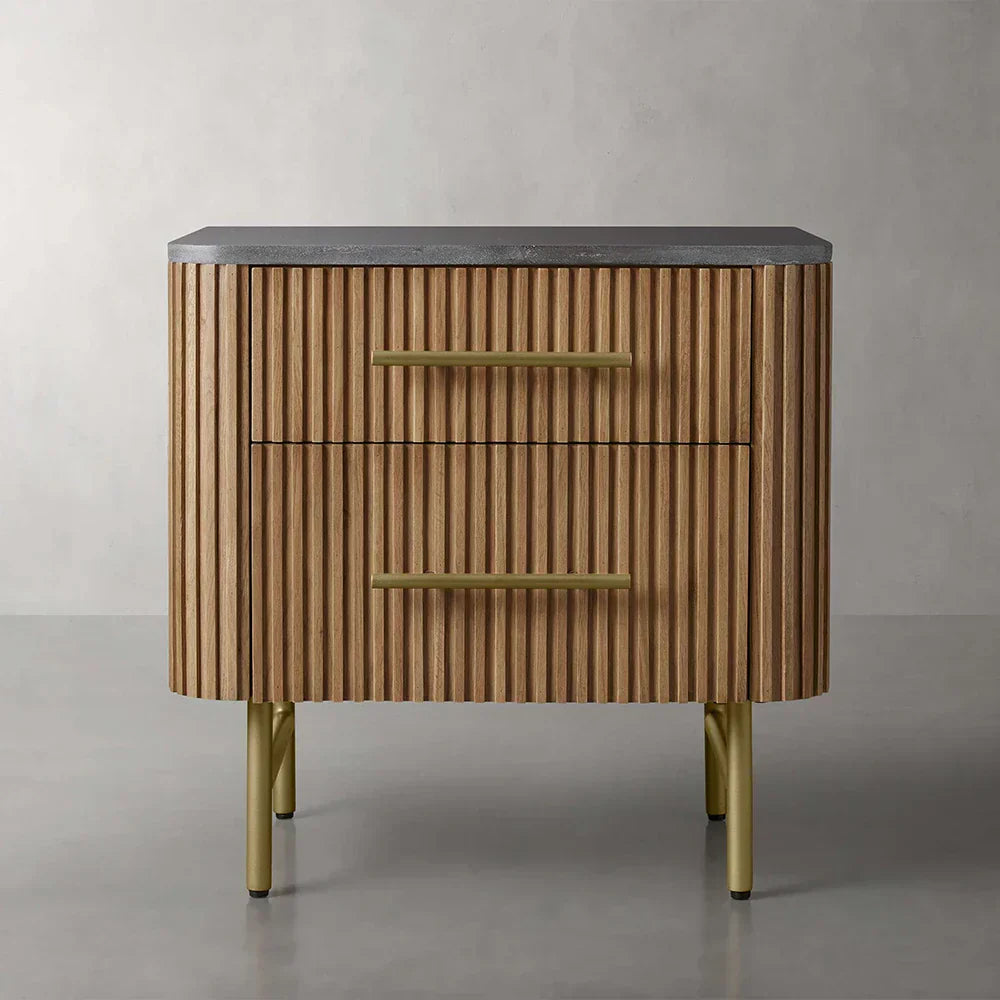 Finnley Closed Nightstand Marble Double Drawers Chest Bedside Table