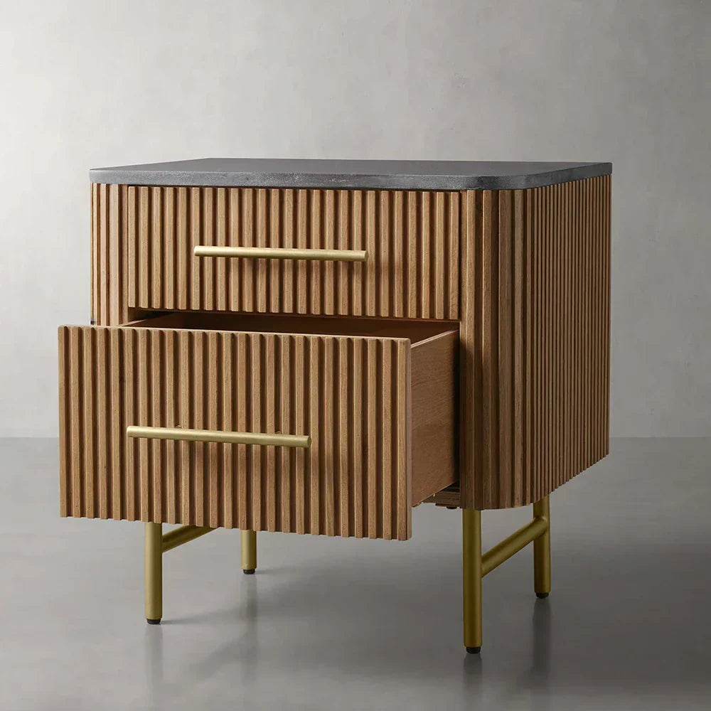 Finnley Closed Nightstand Marble Double Drawers Chest Bedside Table