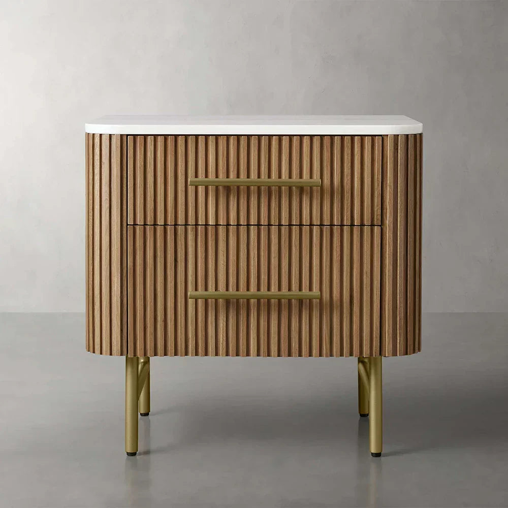 Finnley Closed Nightstand Marble Double Drawers Chest Bedside Table