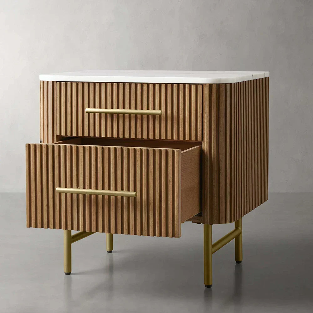 Finnley Closed Nightstand Marble Double Drawers Chest Bedside Table
