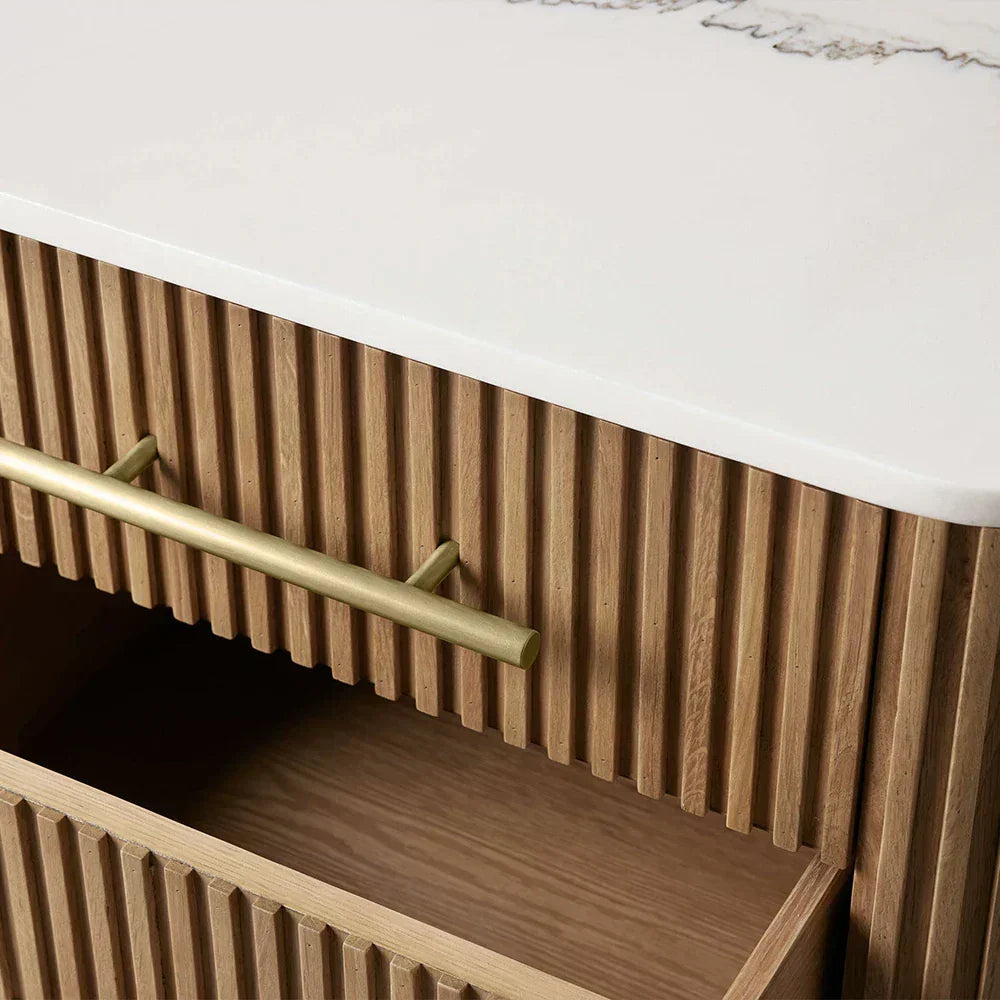 Finnley Closed Nightstand Marble Double Drawers Chest Bedside Table