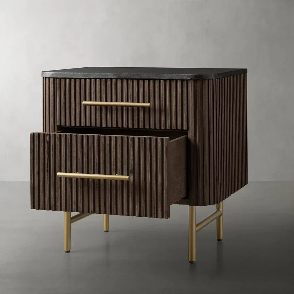 Finnley Closed Nightstand Marble Double Drawers Chest Bedside Table