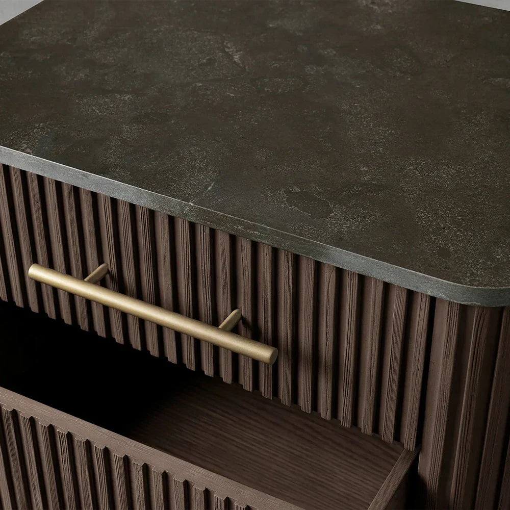 Finnley Closed Nightstand Marble Double Drawers Chest Bedside Table