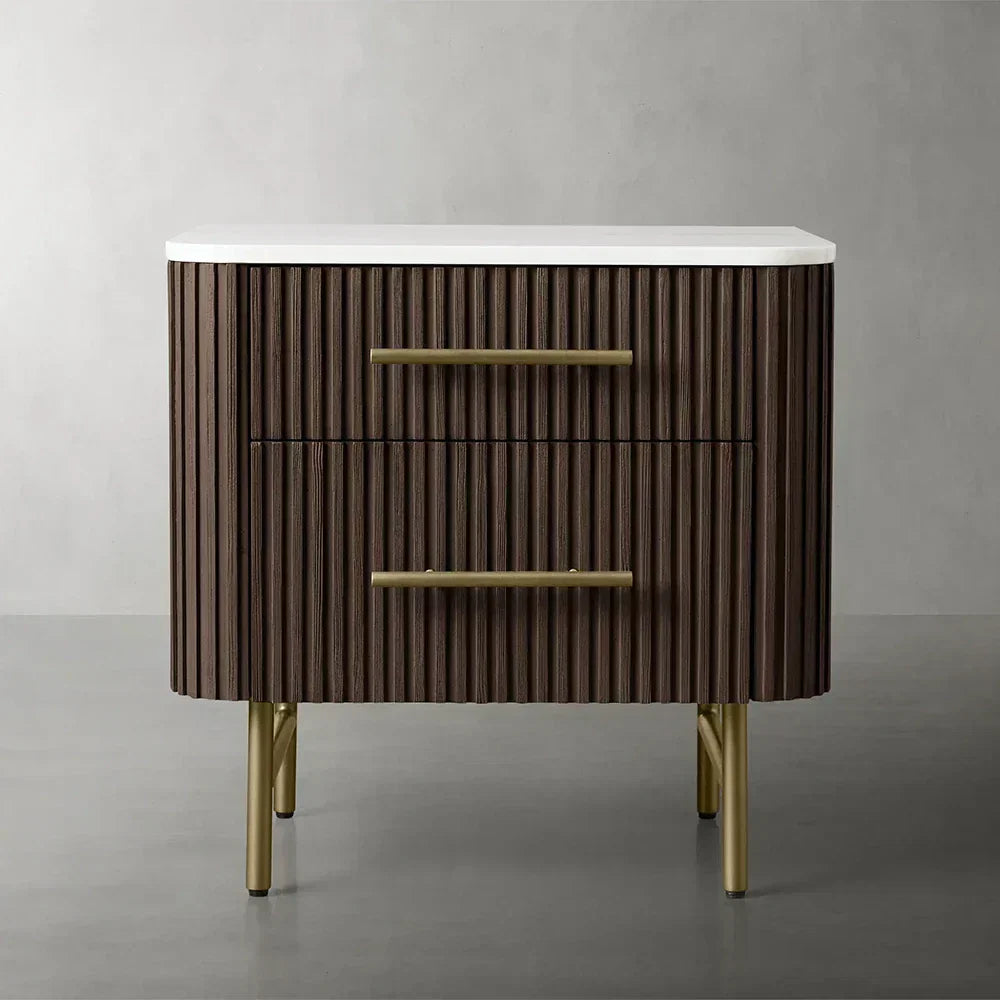 Finnley Closed Nightstand Marble Double Drawers Chest Bedside Table