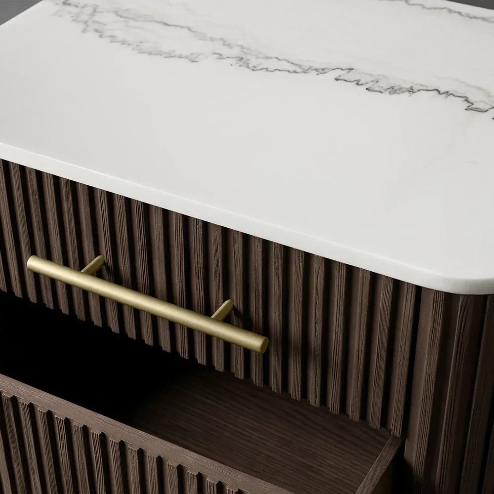 Finnley Closed Nightstand Marble Double Drawers Chest Bedside Table