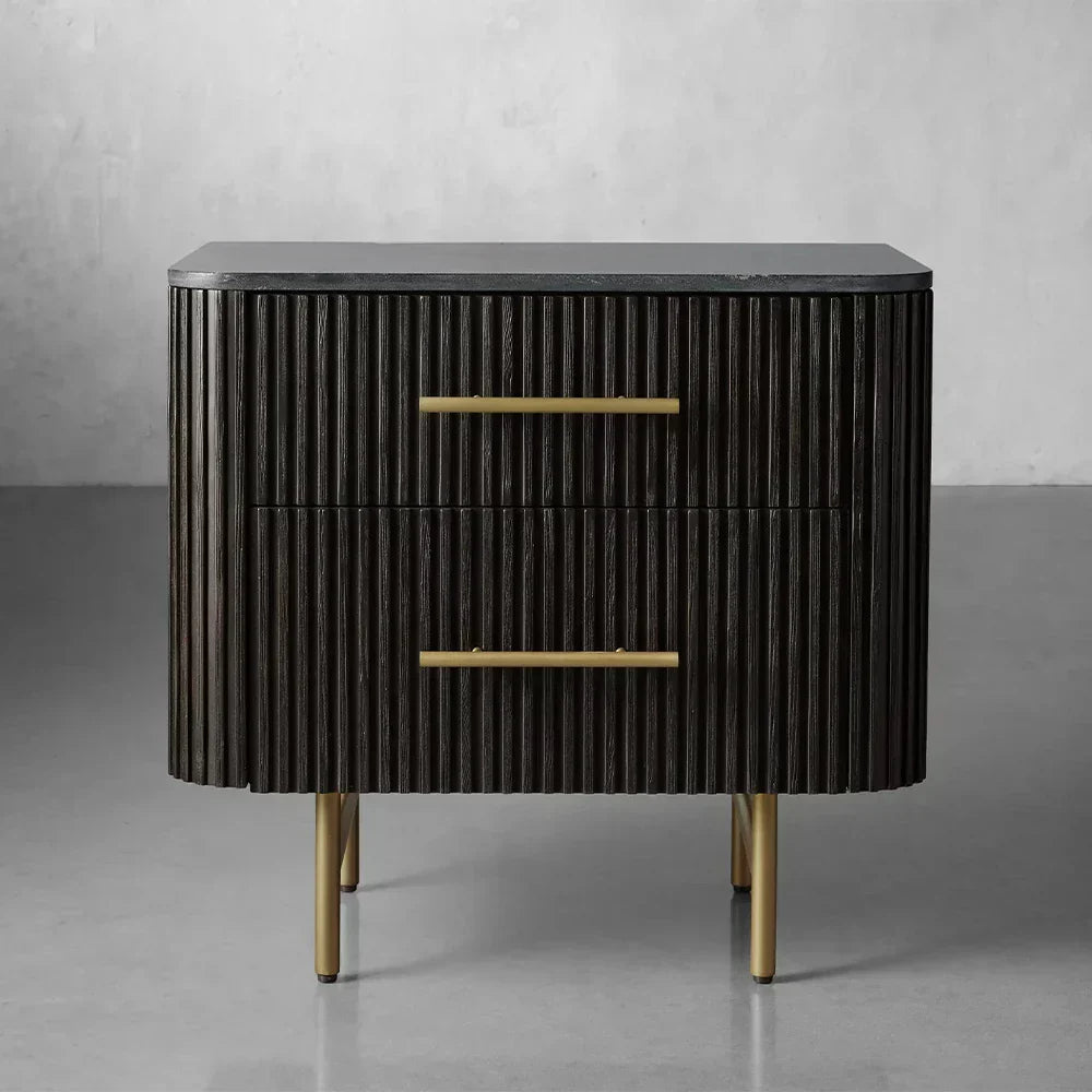 Finnley Closed Nightstand Marble Double Drawers Chest Bedside Table