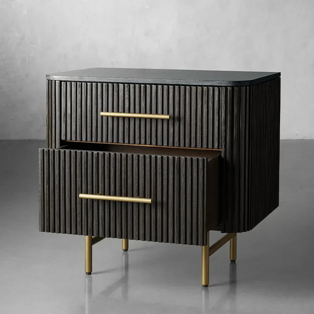 Finnley Closed Nightstand Marble Double Drawers Chest Bedside Table