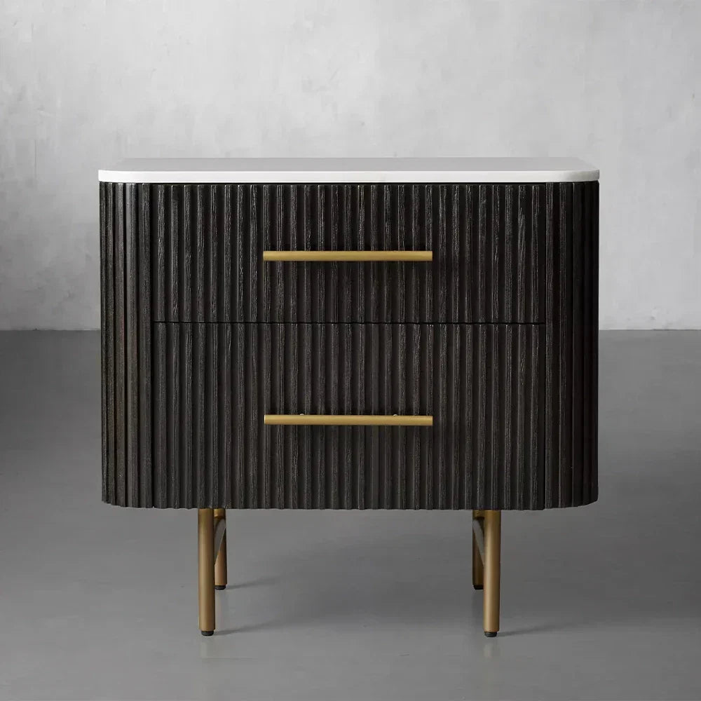 Finnley Closed Nightstand Marble Double Drawers Chest Bedside Table