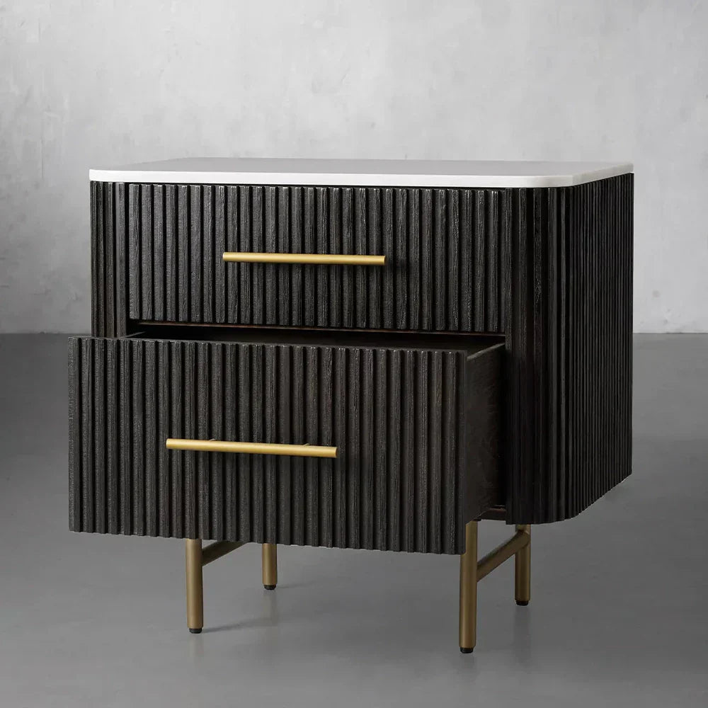 Finnley Closed Nightstand Marble Double Drawers Chest Bedside Table