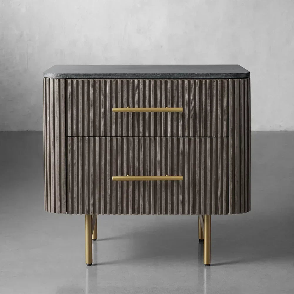 Finnley Closed Nightstand Marble Double Drawers Chest Bedside Table