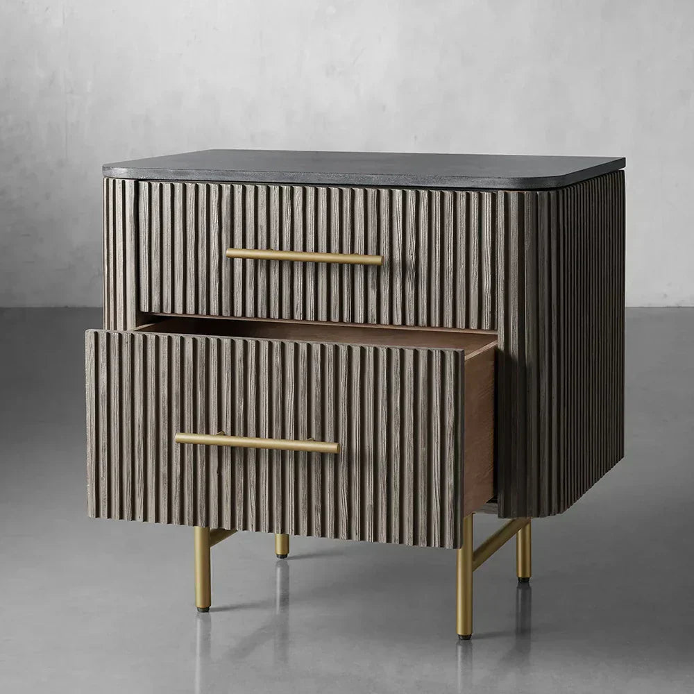 Finnley Closed Nightstand Marble Double Drawers Chest Bedside Table