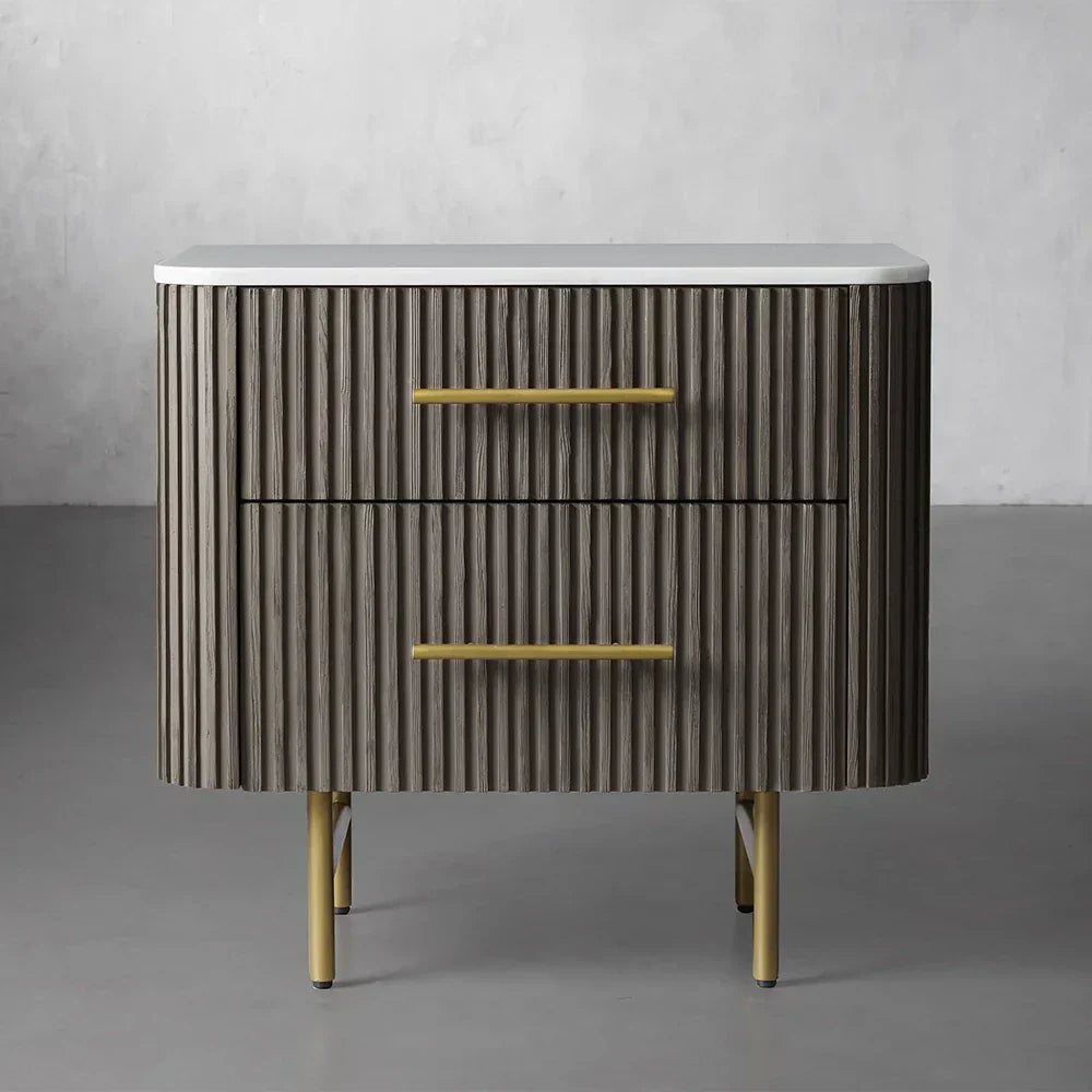 Finnley Closed Nightstand Marble Double Drawers Chest Bedside Table