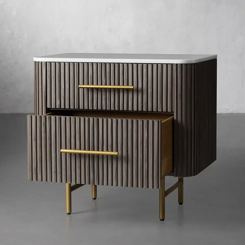 Finnley Closed Nightstand Marble Double Drawers Chest Bedside Table