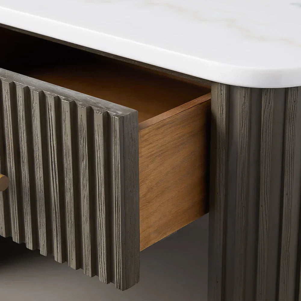 Finnley Open Nightstand Natural Stone Top Bedside Table Wood Bedroom Cabinet