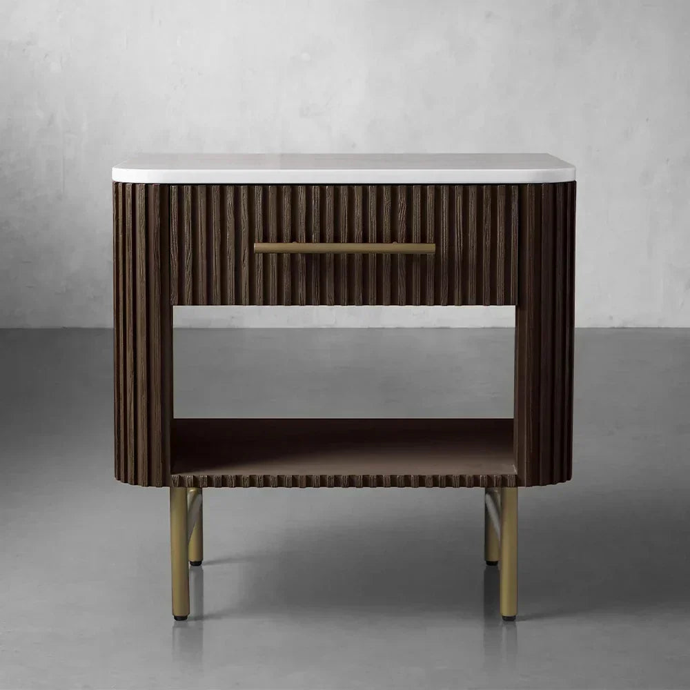 Finnley Open Nightstand Natural Stone Top Bedside Table Wood Bedroom Cabinet