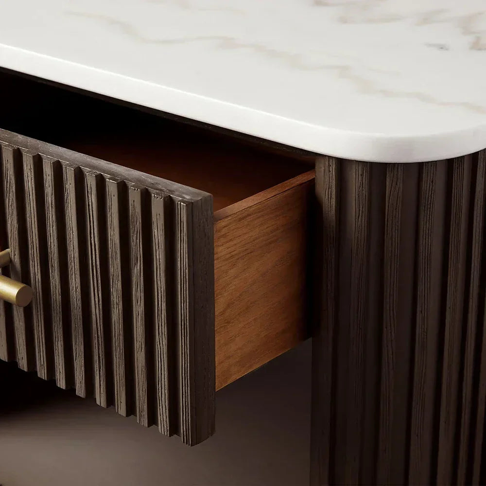 Finnley Open Nightstand Natural Stone Top Bedside Table Wood Bedroom Cabinet