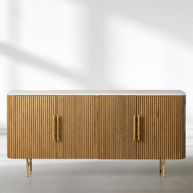 Finnley Wood Sideboard Marble Countertop Buffet Storage Cabinet Rural Entryways Cabinet