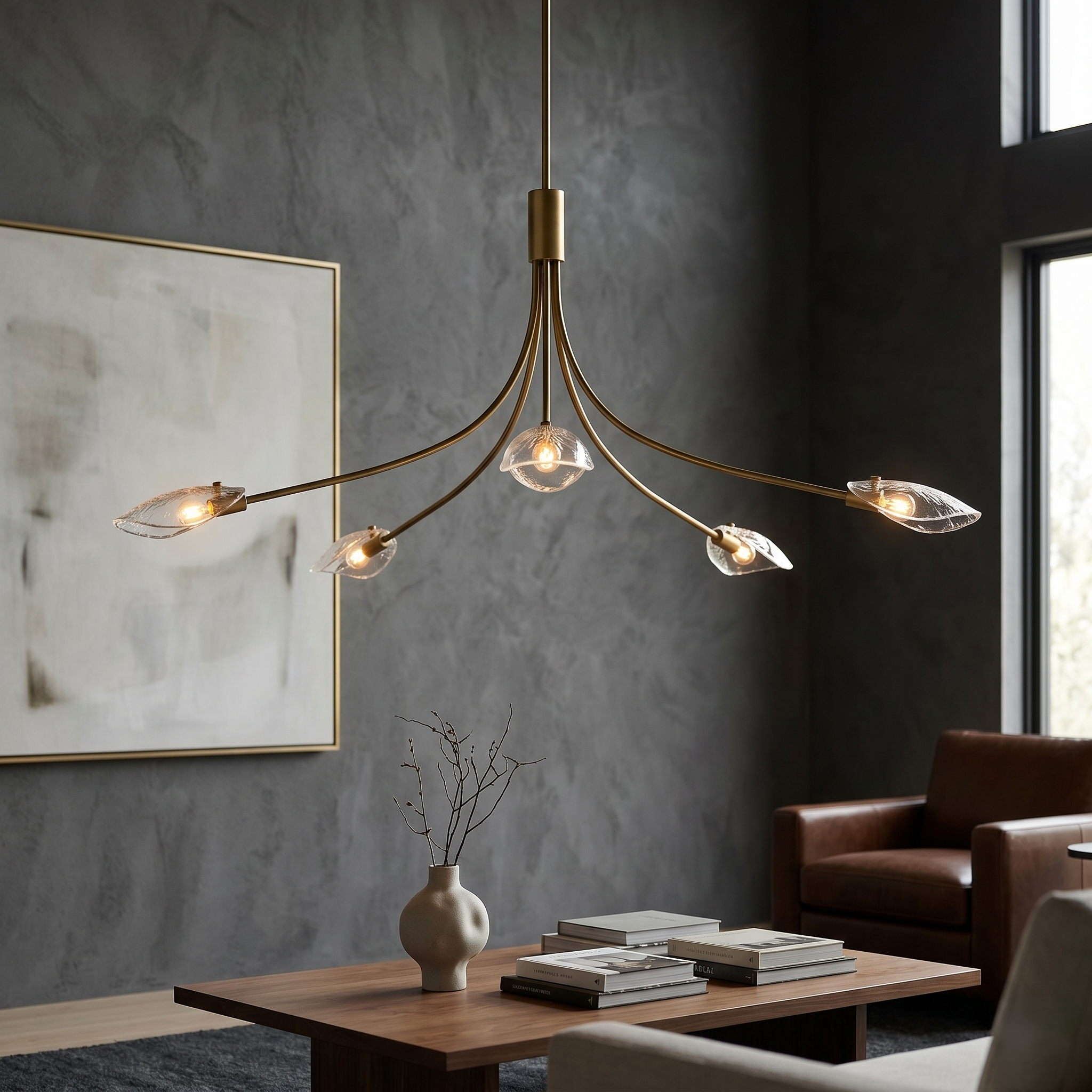 Sculpted Clear Glass Round Chandelier