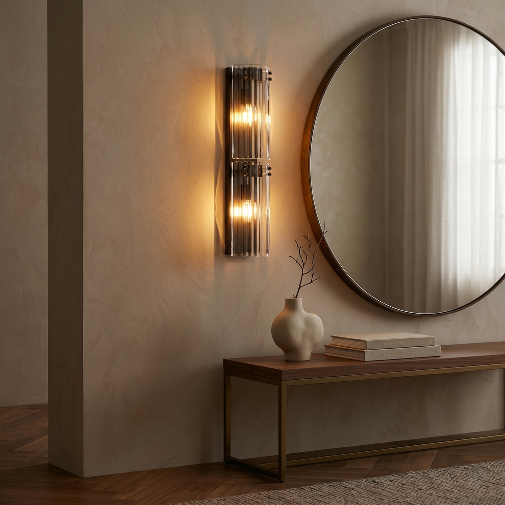 Double Reeded Glass Wall Sconce