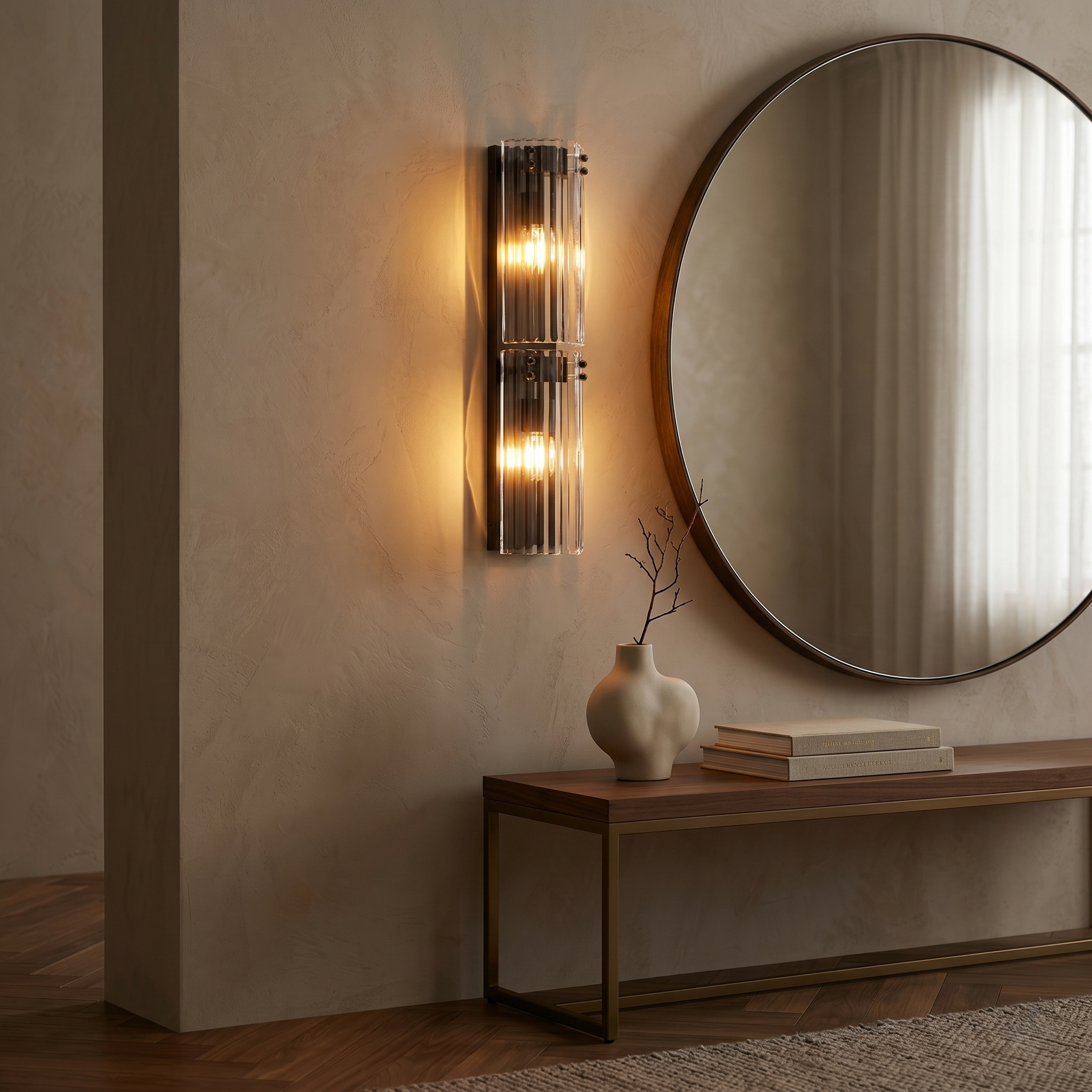 Double Reeded Glass Wall Sconce