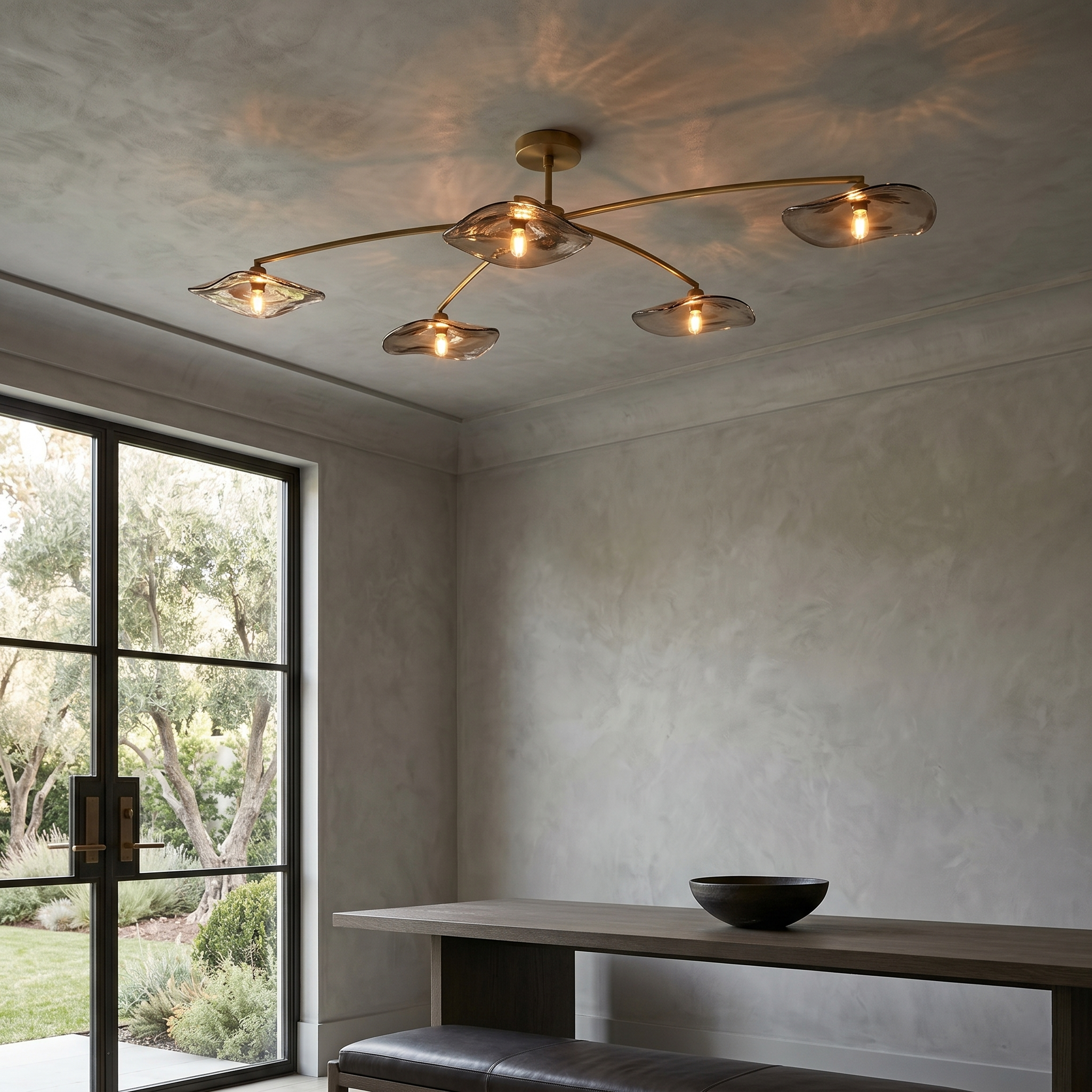 Smoke Glass Petal Flush Mount Ceiling Light