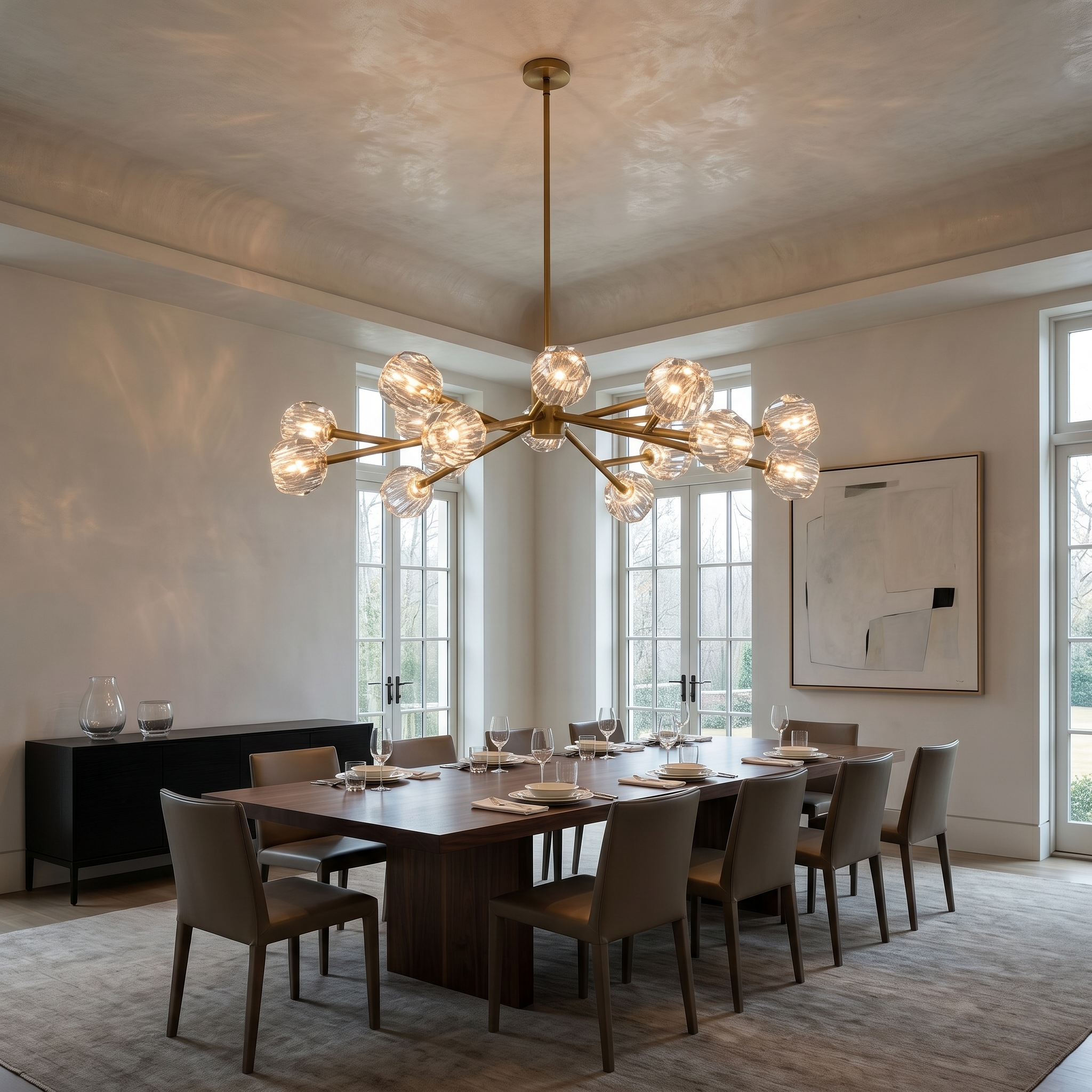 Clear Faceted Glass Round Chandelier