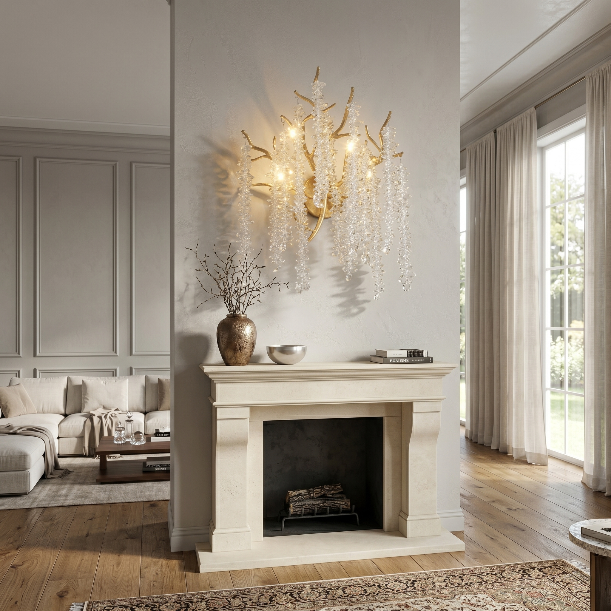Catherine Crystal Branching Wall Sconce - Champagne Gold K9 Crystal Design