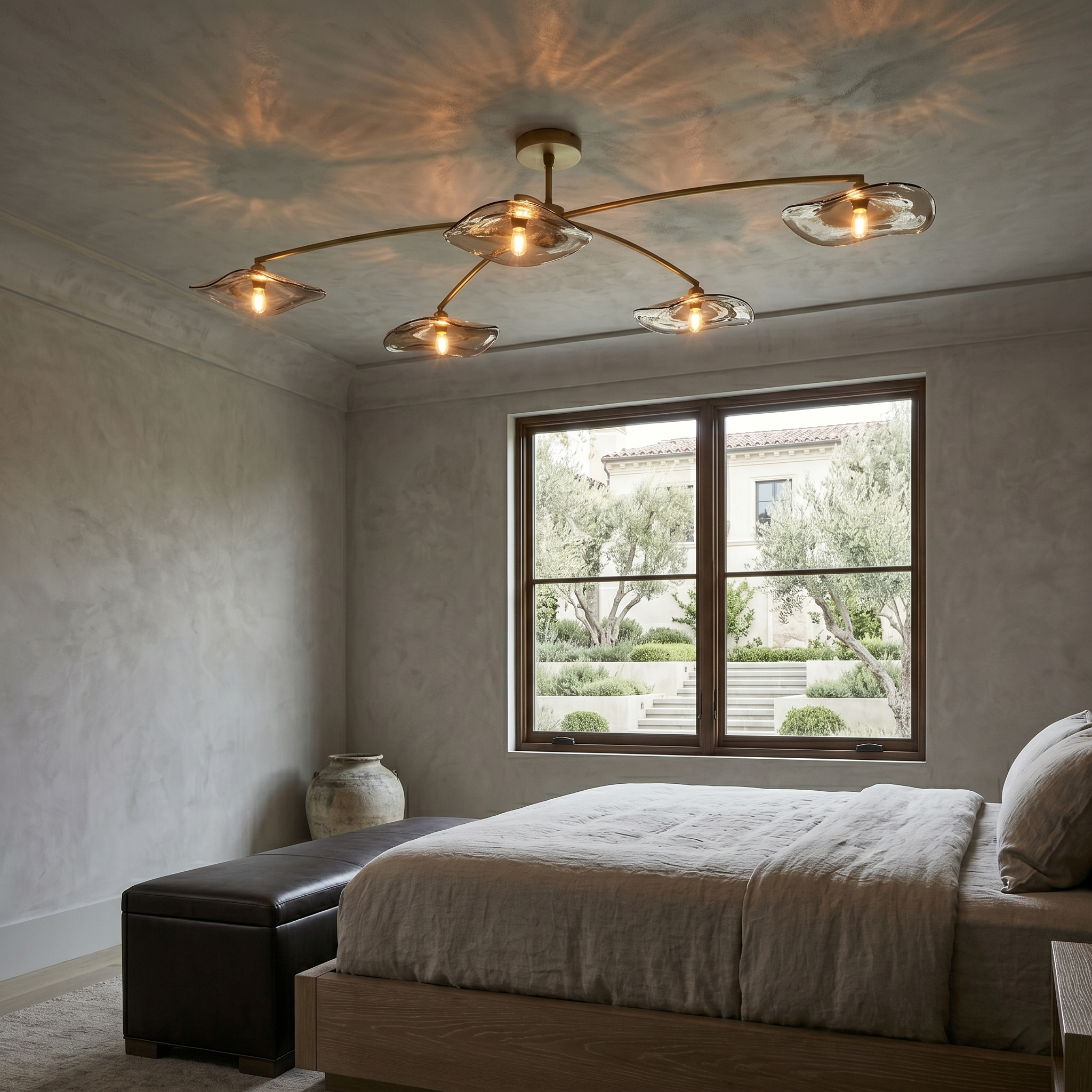 Smoke Glass Petal Flush Mount Ceiling Light