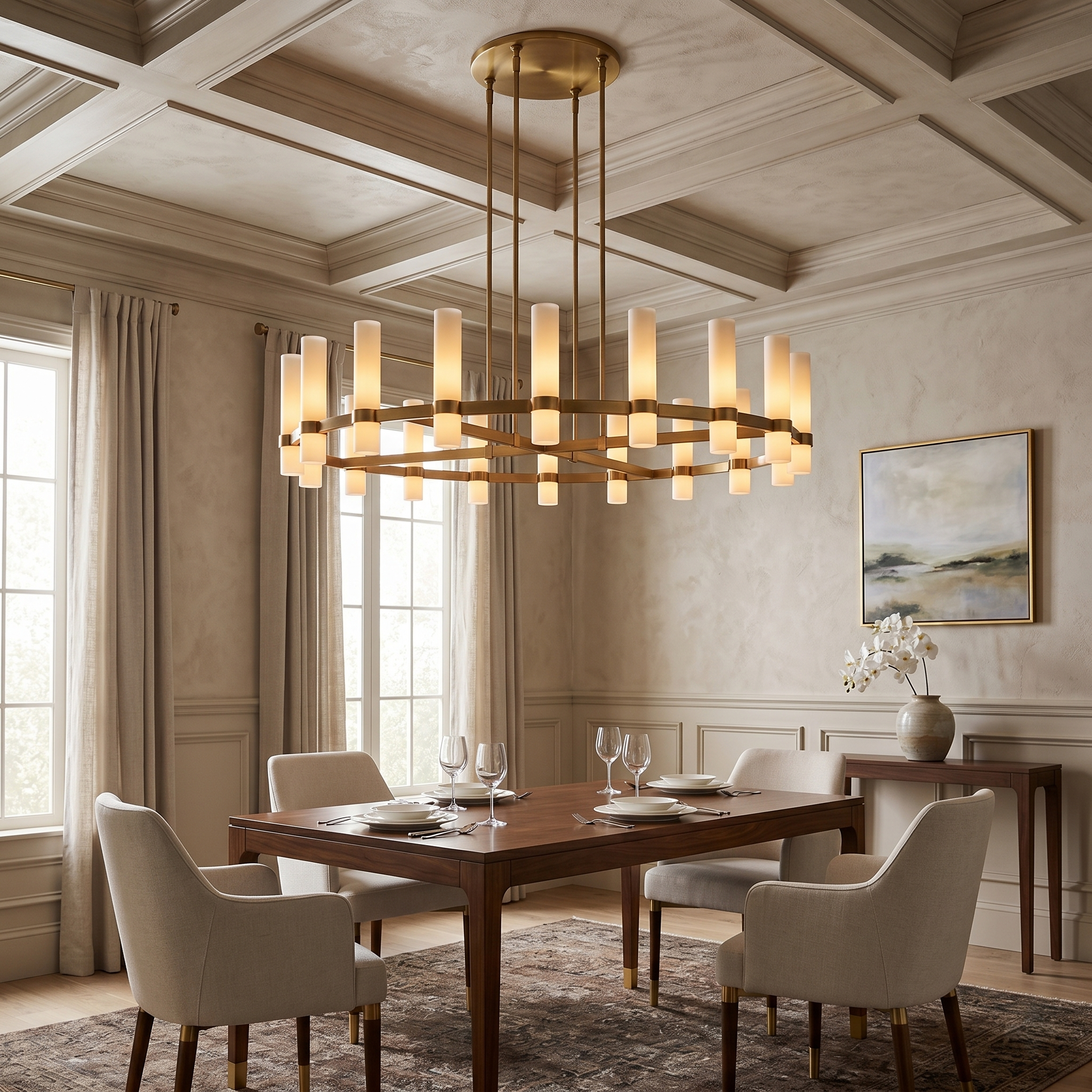 Round Milk Glass Chandelier