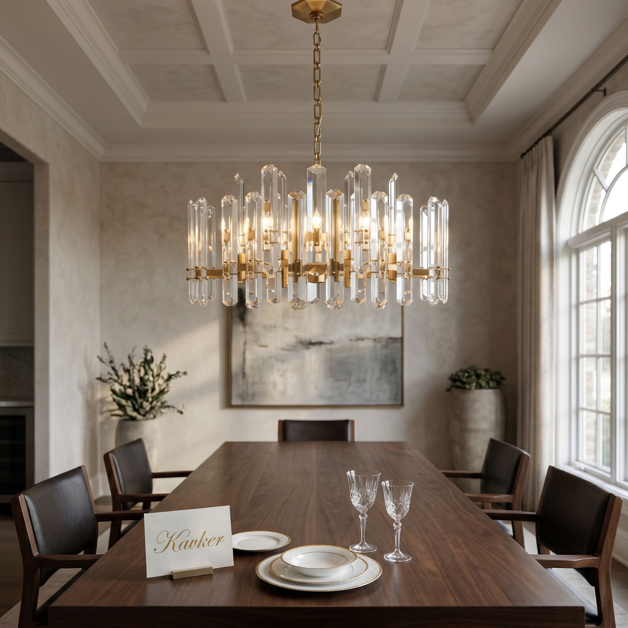 Faceted Crystal Round Chandelier