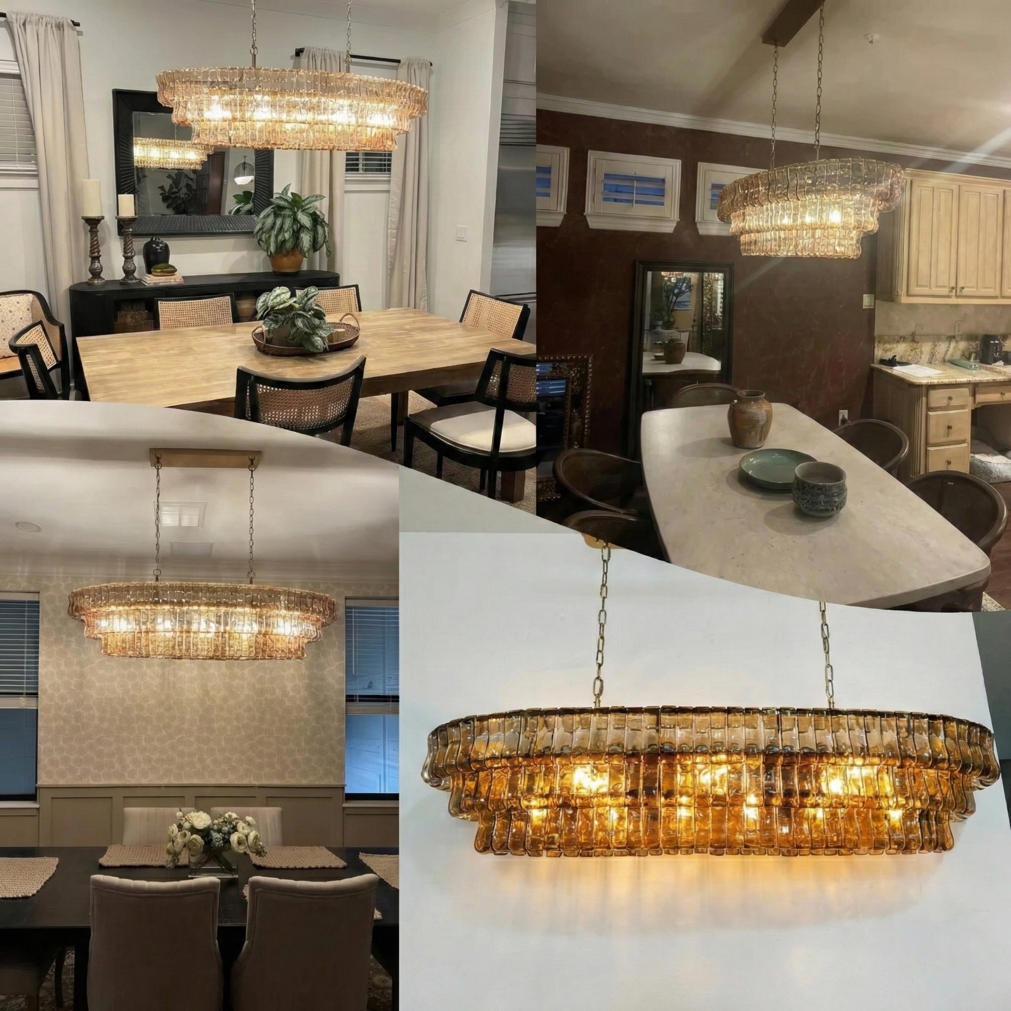 Transitional Ice Glass Oval Chandelier