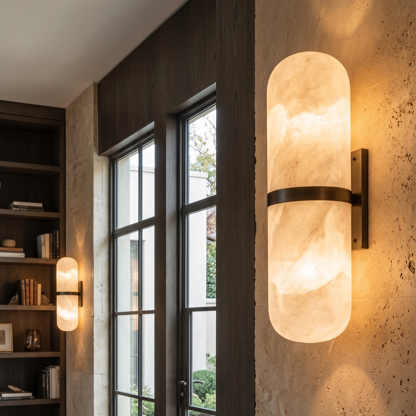 Sofia Alabaster Pill Wall Sconce - Modern 2-Light Dimmable Bathroom Fixture