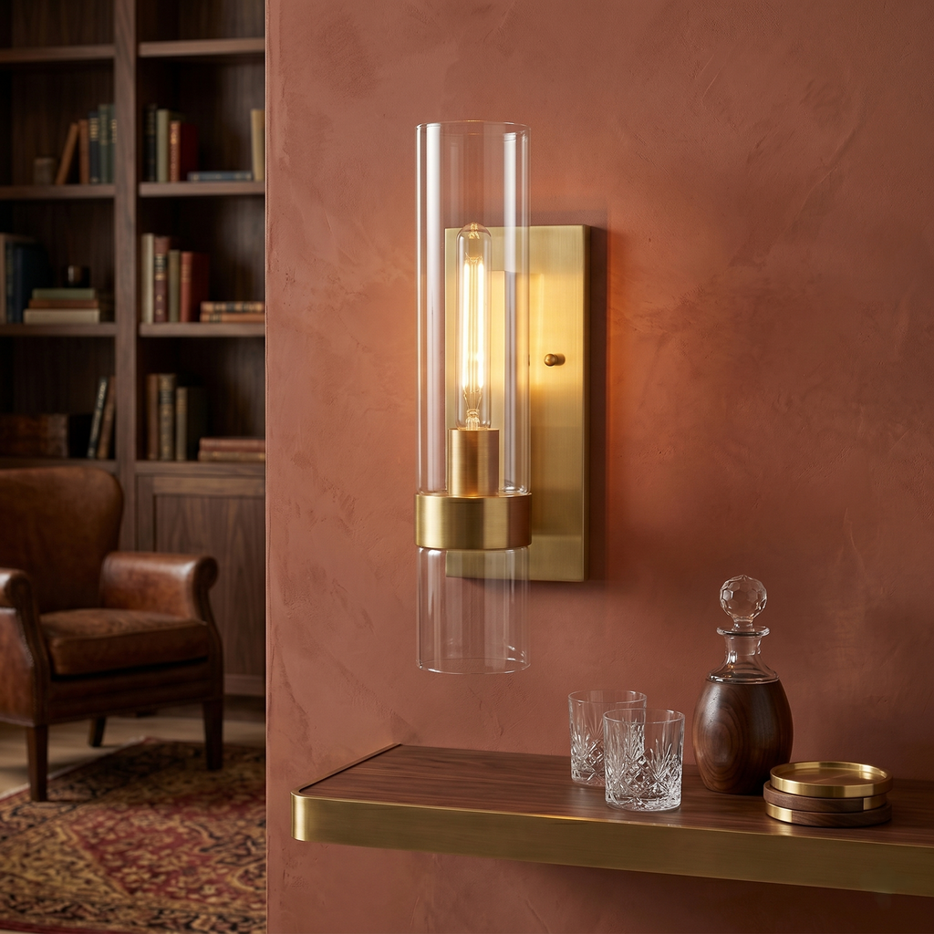 Armature Cylinder Clear Glass Wall Sconce - Single Light