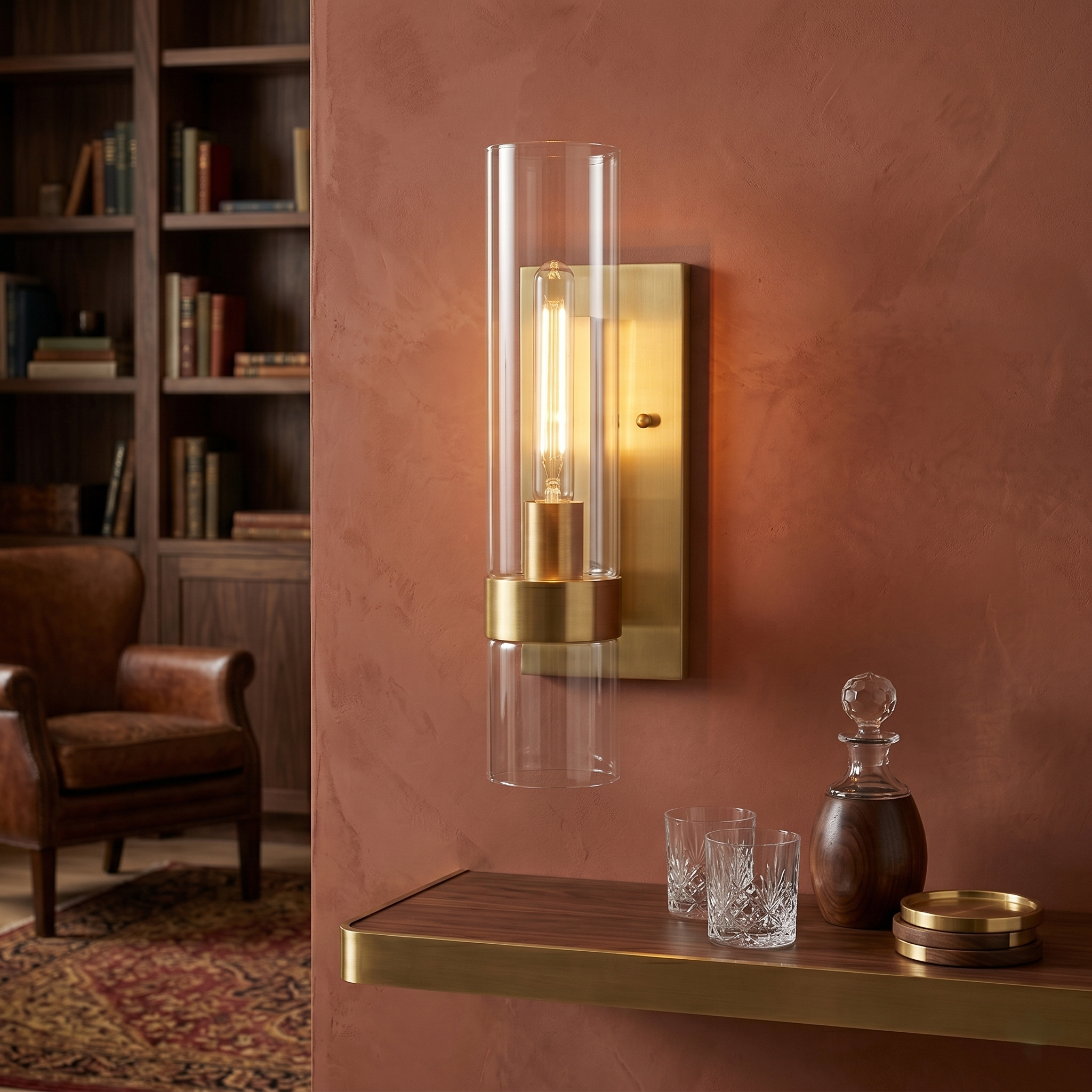 Armature Cylinder Clear Glass Wall Sconce - Single Light