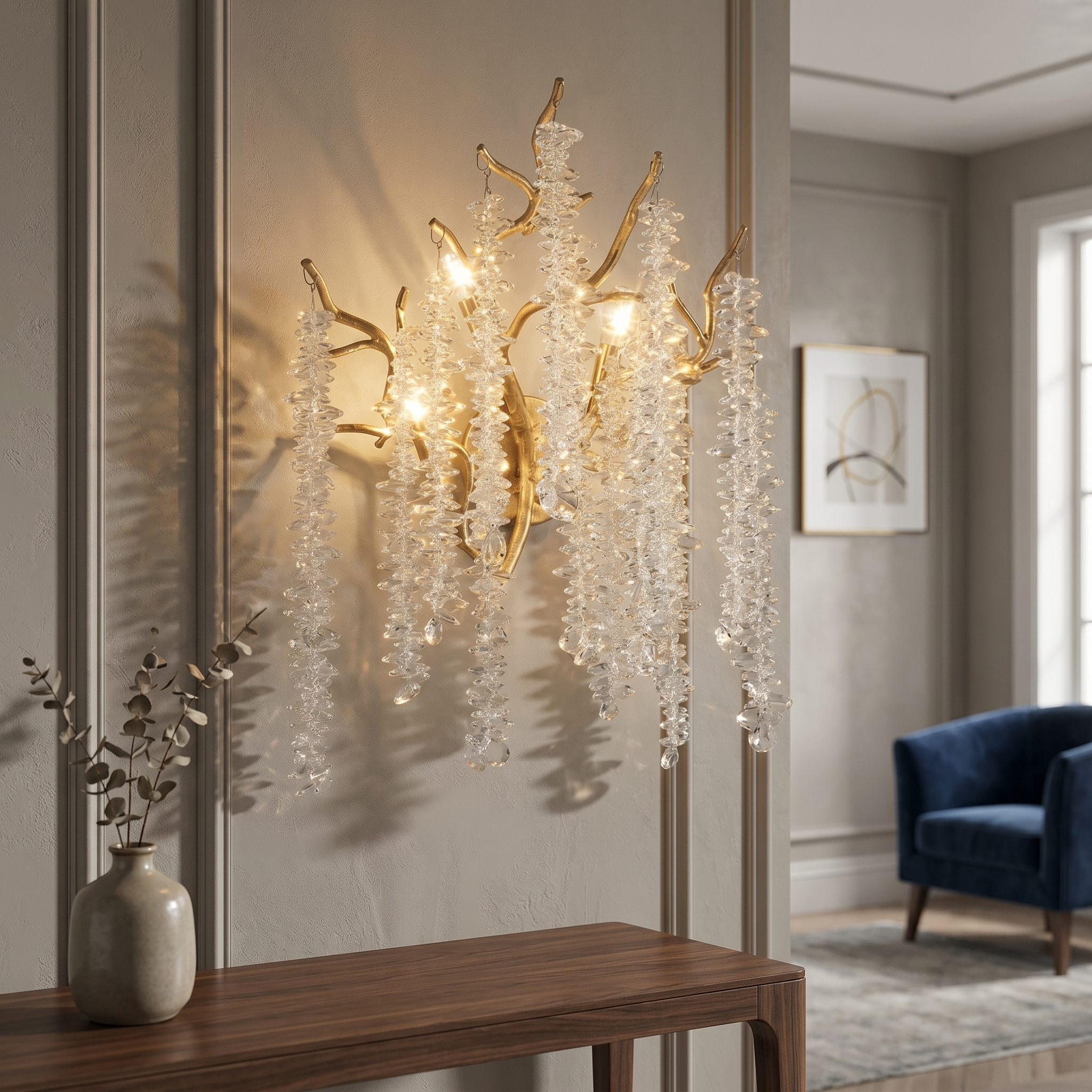 Catherine Crystal Branching Wall Sconce - Champagne Gold K9 Crystal Design