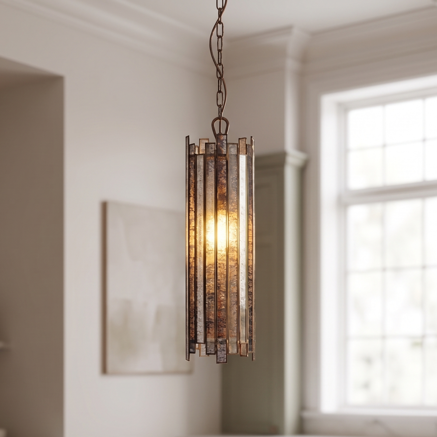 Antique Copper Glass Pendant Light