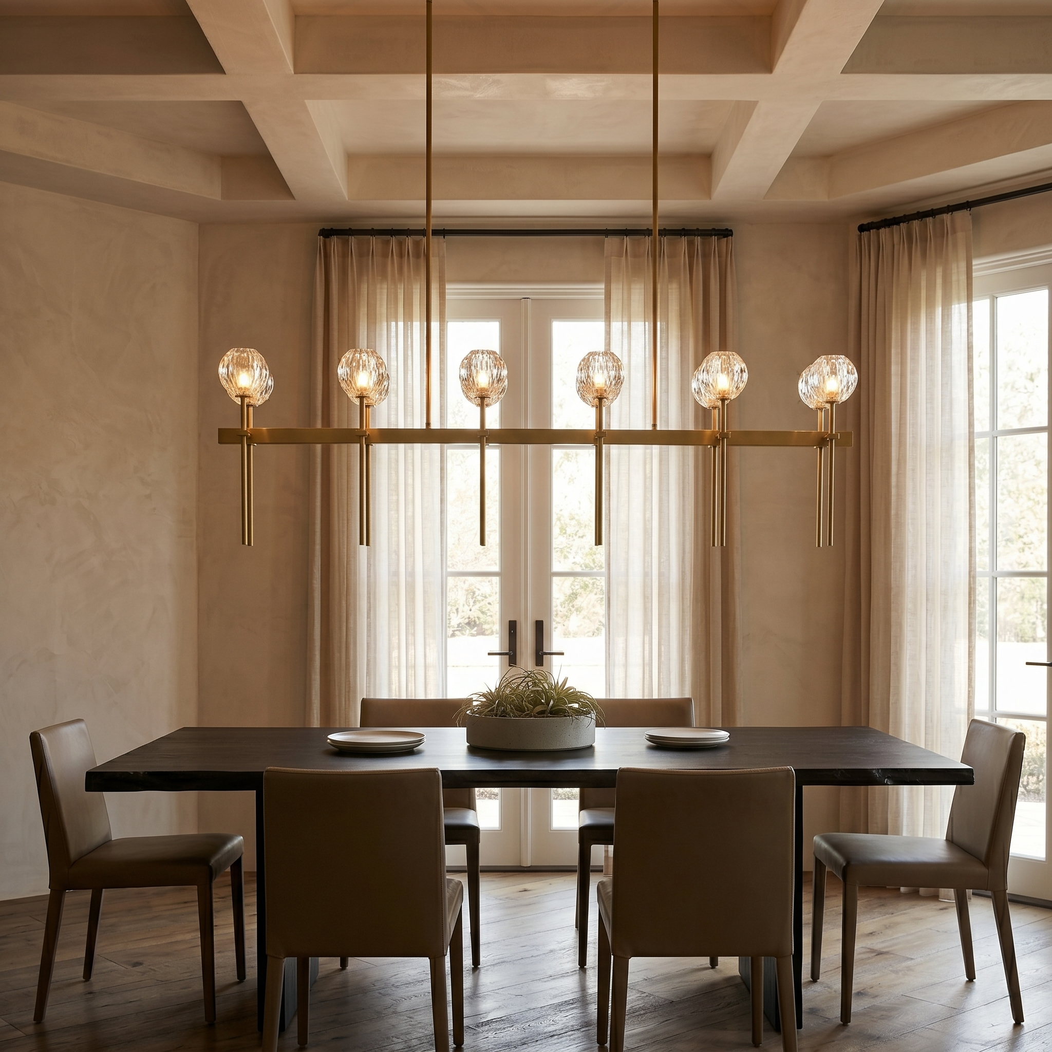 Clear Faceted Glass Double Linear Chandelier