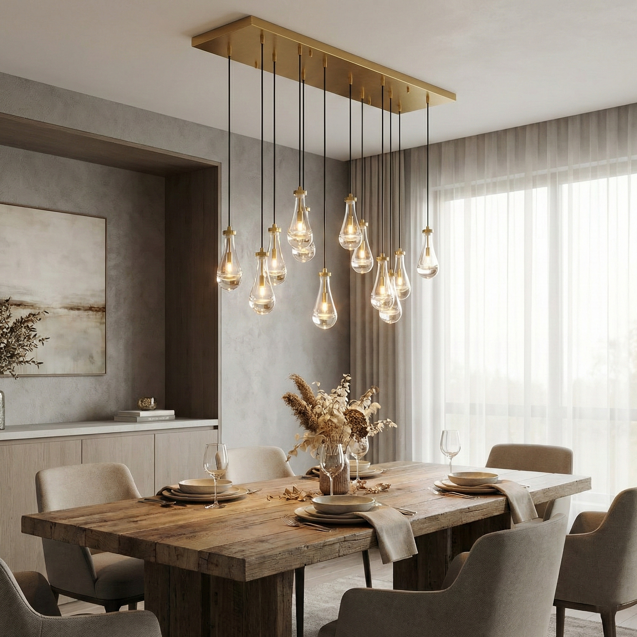Rectangular Glass Raindrop Chandelier