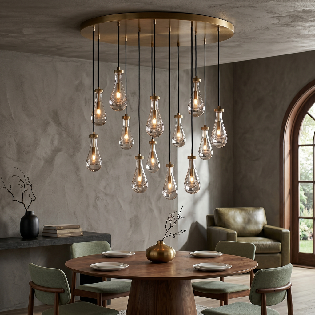 Round Glass Raindrop Chandelier
