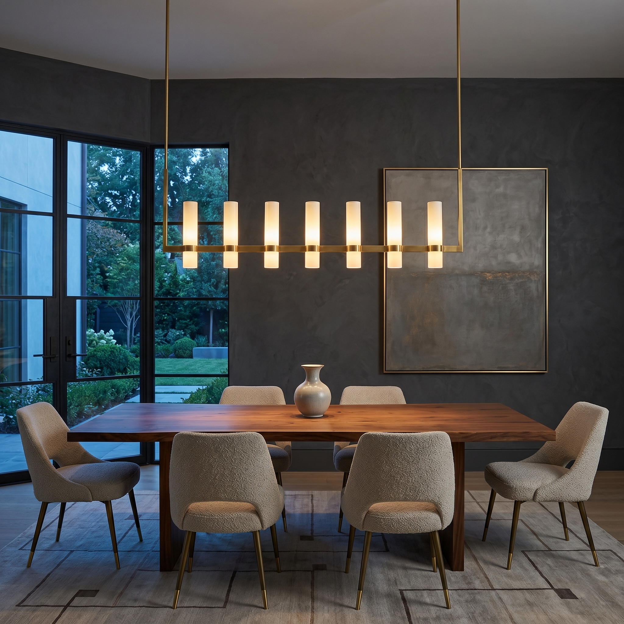 Linear Milk Glass Chandelier