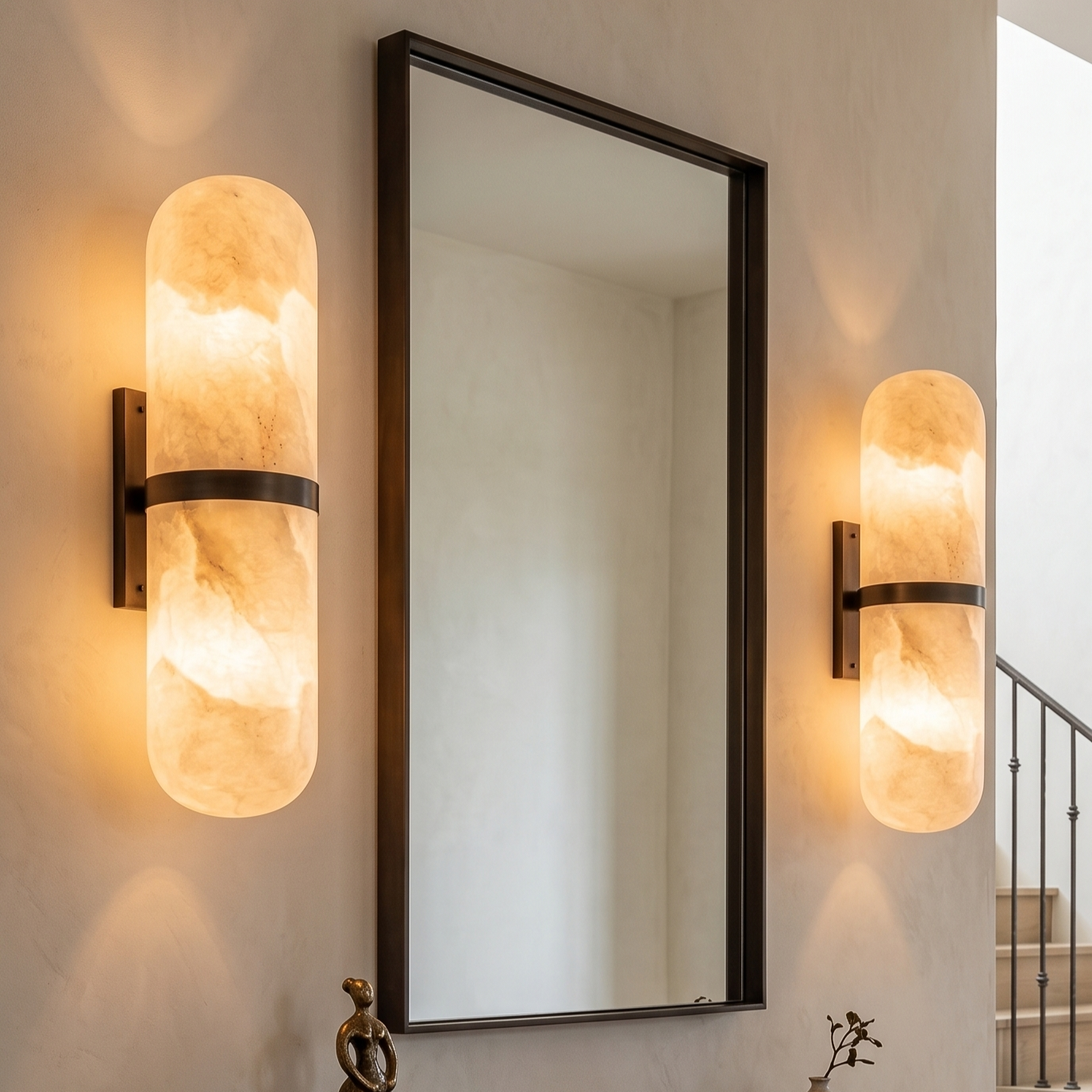 Sofia Alabaster Pill Wall Sconce - Modern 2-Light Dimmable Bathroom Fixture