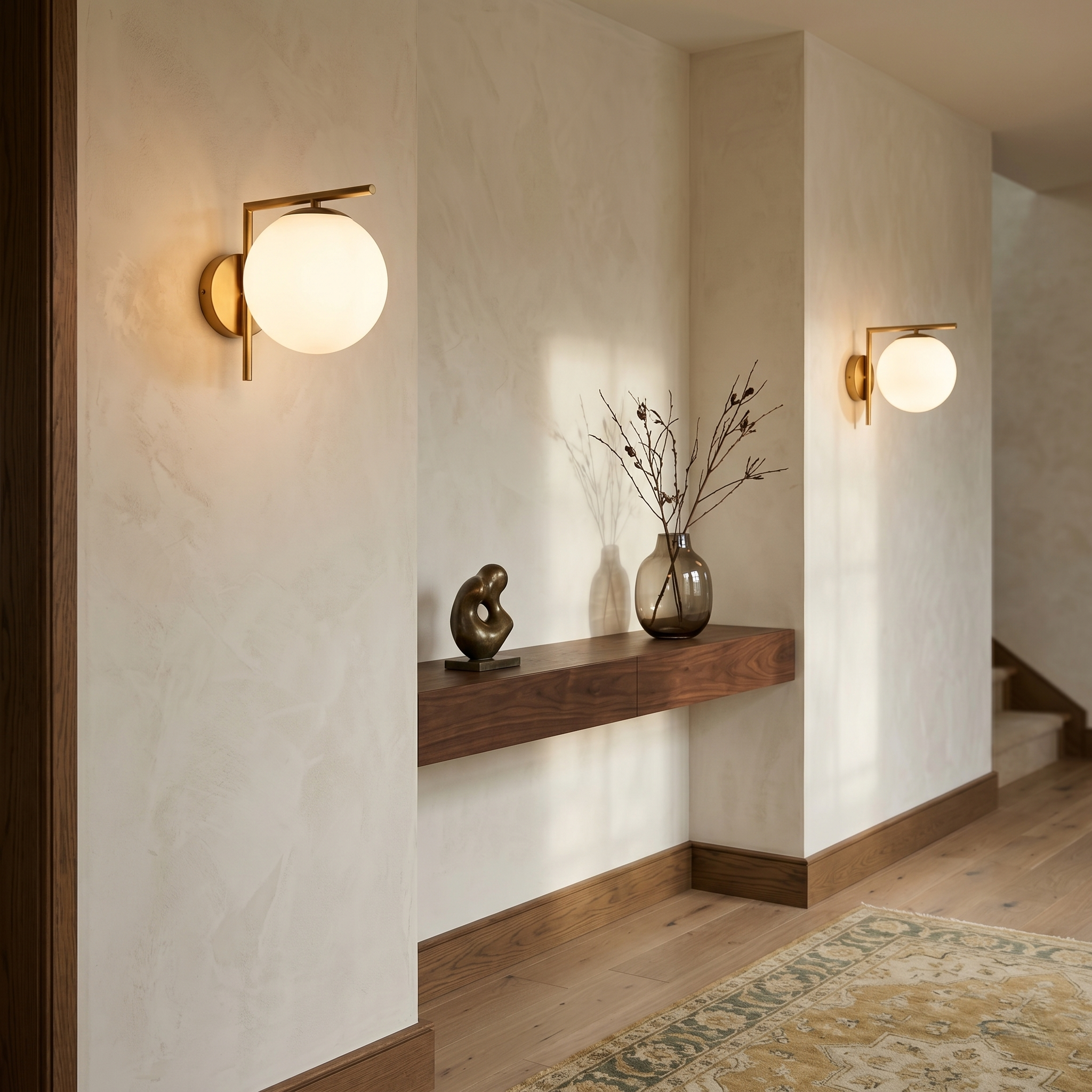 Theo Globe Wall Sconce - Brass Finish with Frosted Milk Glass Shade