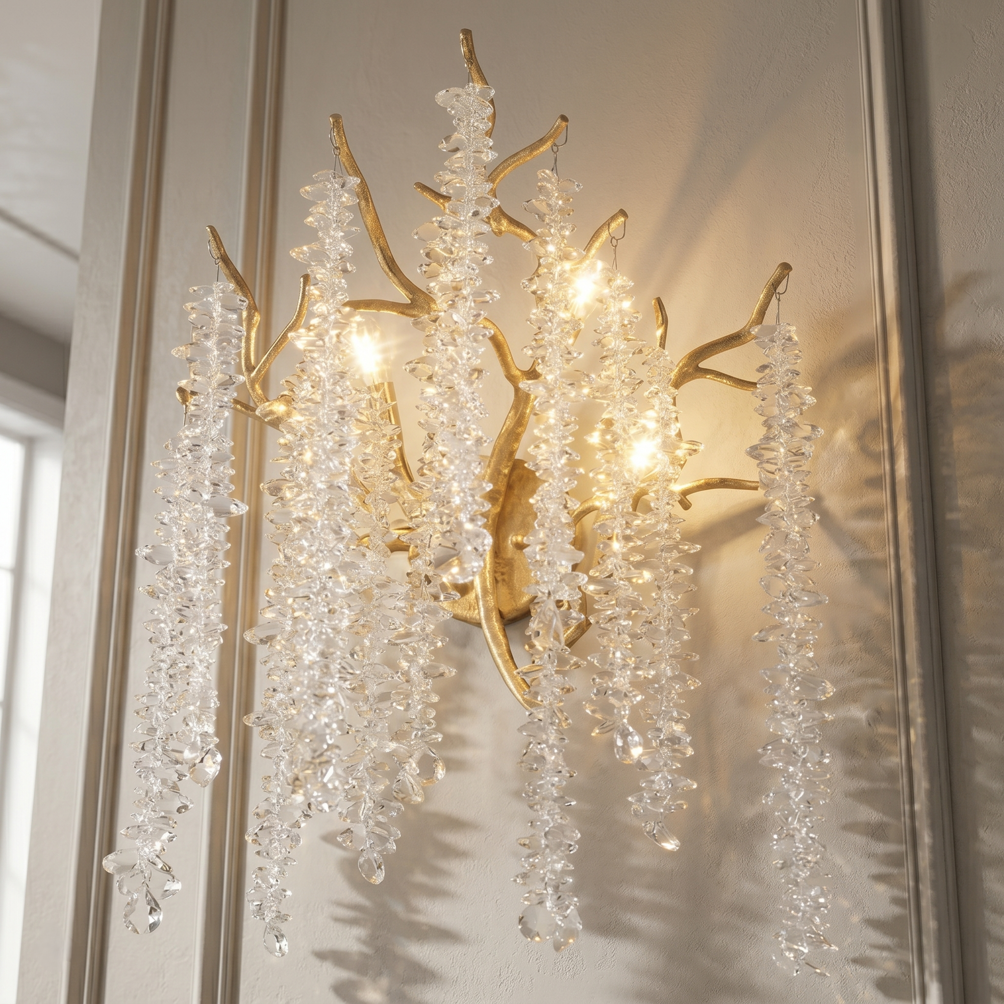 Catherine Crystal Branching Wall Sconce - Champagne Gold K9 Crystal Design